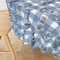 LARGE CHINOISERIE CERAMIC faded blue PLAID