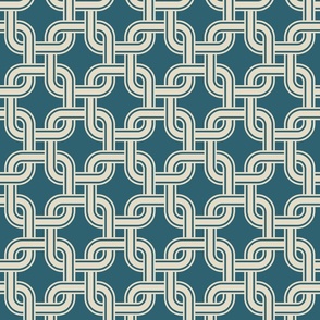 Tangled squares lagoon teal cream retro Wallpaper