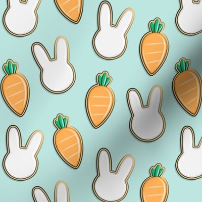 Easter Cutout Cookies - bunnies and carrots - aqua - LAD19