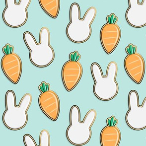 Easter Cutout Cookies - bunnies and carrots - aqua - LAD19