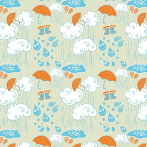 summer rain love clouds with orange umbrellas