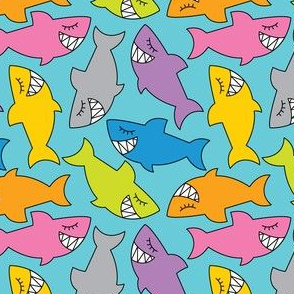 multicolor sharks on teal