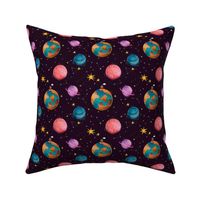 Bright space for children with multicolored planets