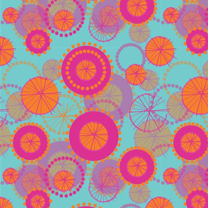 Spinning Wheels - pink & orange on aqua