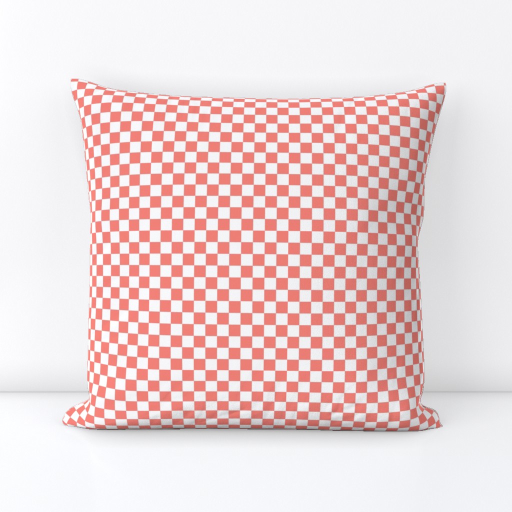 Half Inch Coral and White Checkerboard Squares