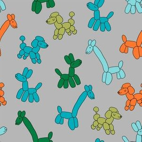 balloon animals fabric - balloon animal party fabric, party animal fabric, andrea lauren fabric, balloon animals gift wrap - grey