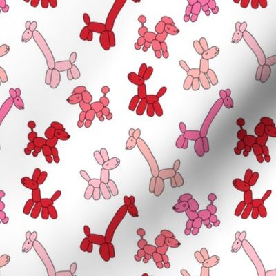 balloon animals fabric - balloon animal party fabric, party animal fabric, andrea lauren fabric, balloon animals gift wrap - red and pink