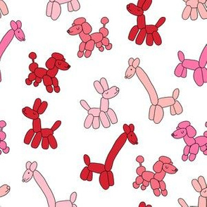 balloon animals fabric - balloon animal party fabric, party animal fabric, andrea lauren fabric, balloon animals gift wrap - red and pink