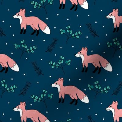 Little Fox forest love winter wonderland sweet dreams good night Christmas design blue pink girls