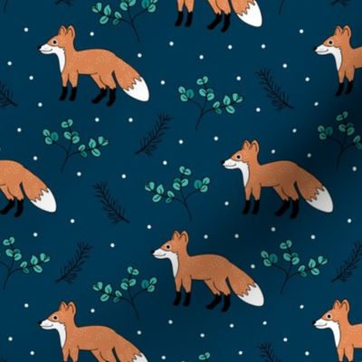 Little Fox forest love winter wonderland sweet dreams good night Christmas design blue orange boys