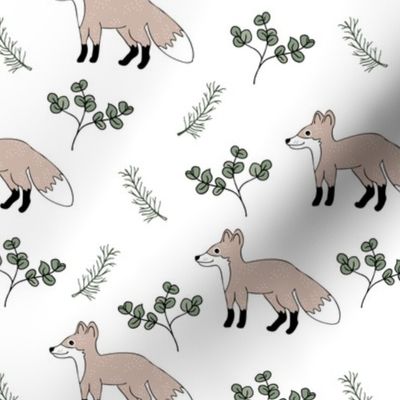 Little Fox forest love sweet fall design soft pastel green beige boys