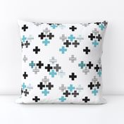 Tossed plus signs crosses new modern abstract Scandinavian icon design boys black and white blue