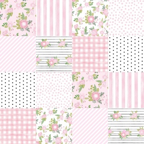 pink floral quilt - shabby chic quilt, baby girl quilt, nursery quilt, cute baby girl fabric