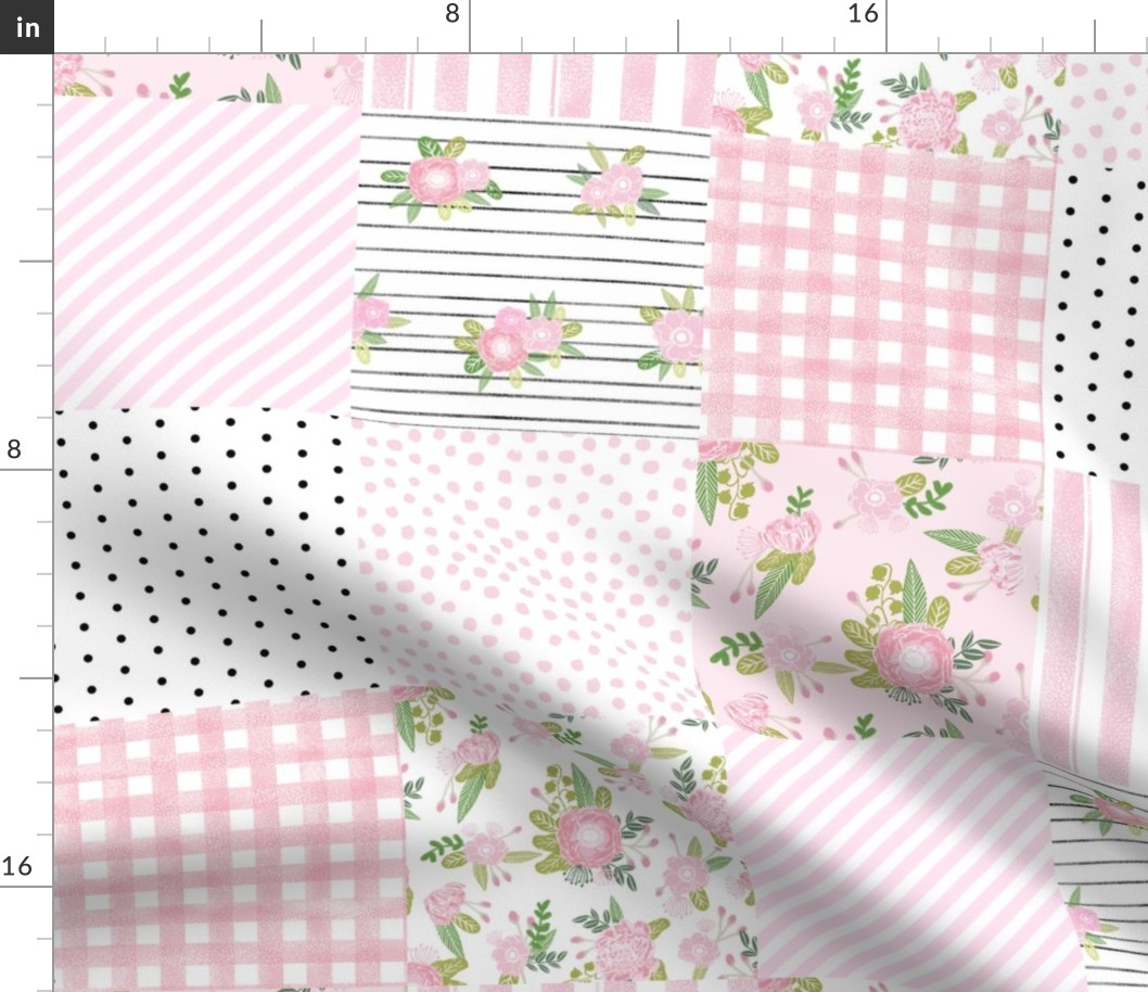 pink floral quilt - shabby chic quilt, baby girl quilt, nursery quilt, cute baby girl fabric