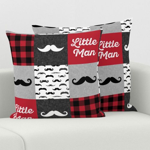 Little Man - Mustache Wholecloth - red and black plaid C19BS