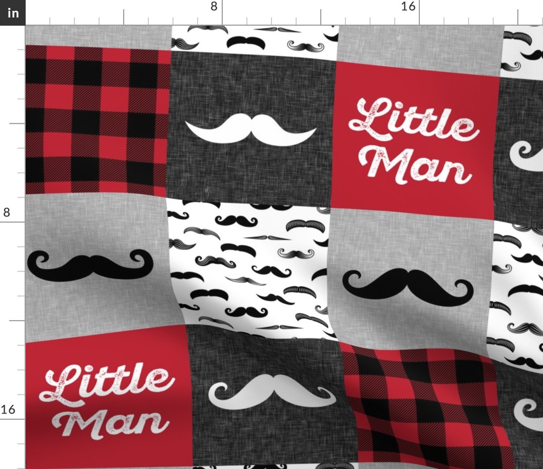 Little Man - Mustache Wholecloth - red and black plaid C19BS