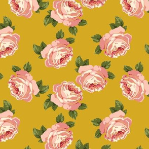 Prerrt peonies on mustard (medium)