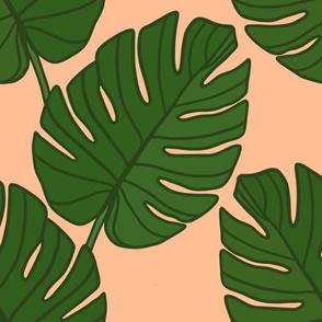 Monstera Leaves on peach (large)