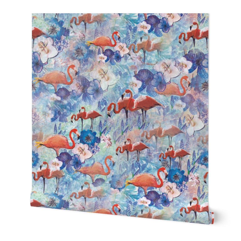 Flamingos in blue