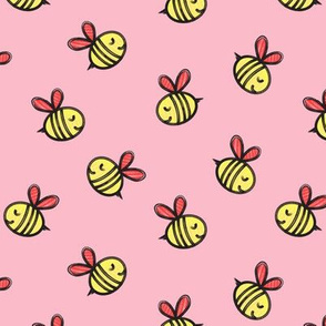 cute bees - spring fabric - red on pink LAD19