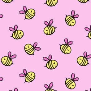 cute bees - spring fabric - pink LAD19