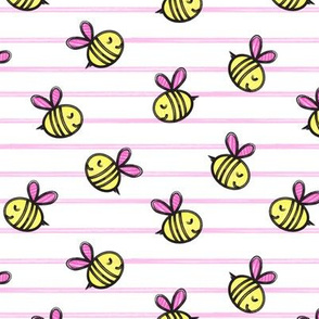 cute bees - spring fabric - pink stripes LAD19