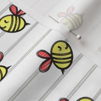 cute bees - spring fabric - grey stripes LAD19