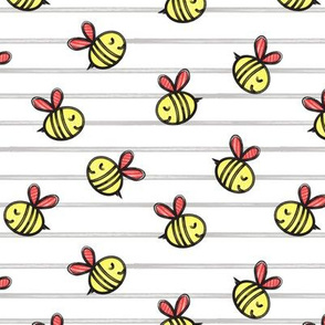 cute bees - spring fabric - grey stripes LAD19