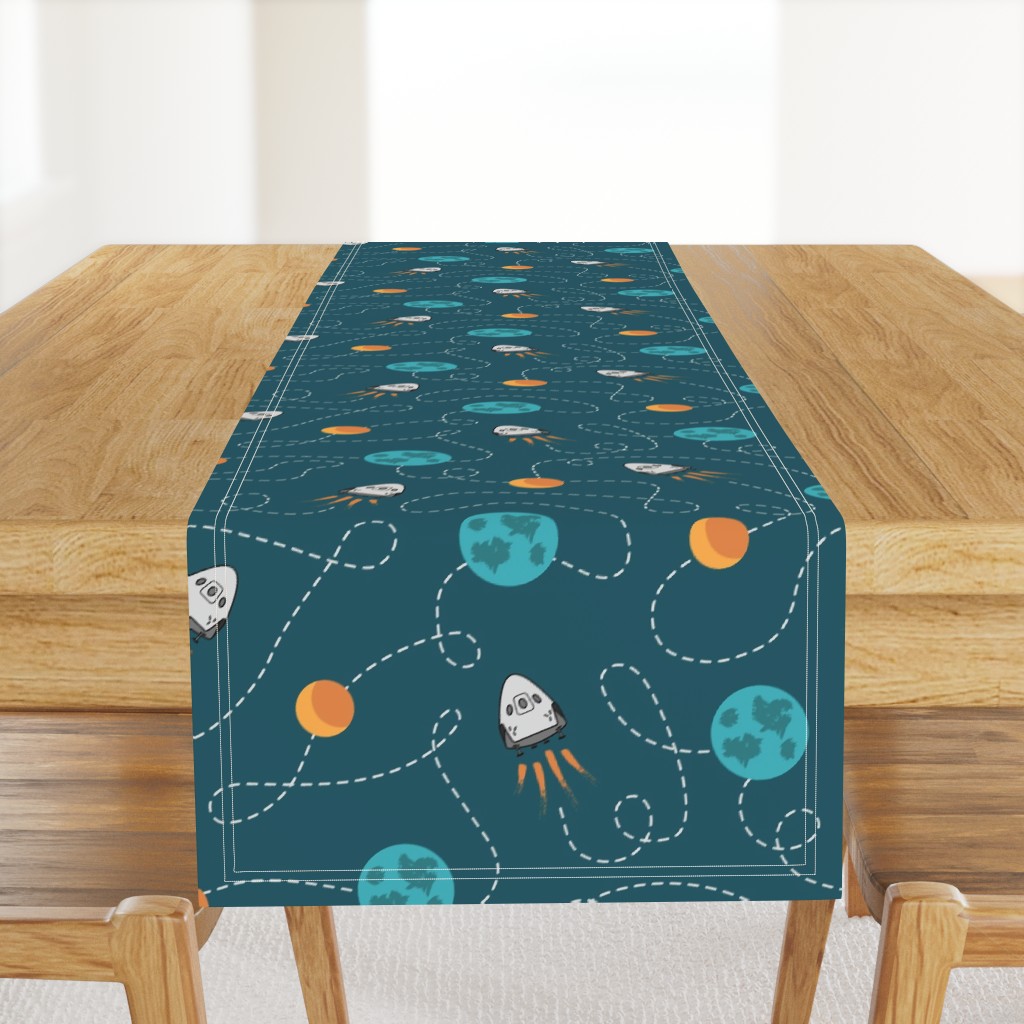 Universe spaceship earth moon dark teal orange Wallpaper