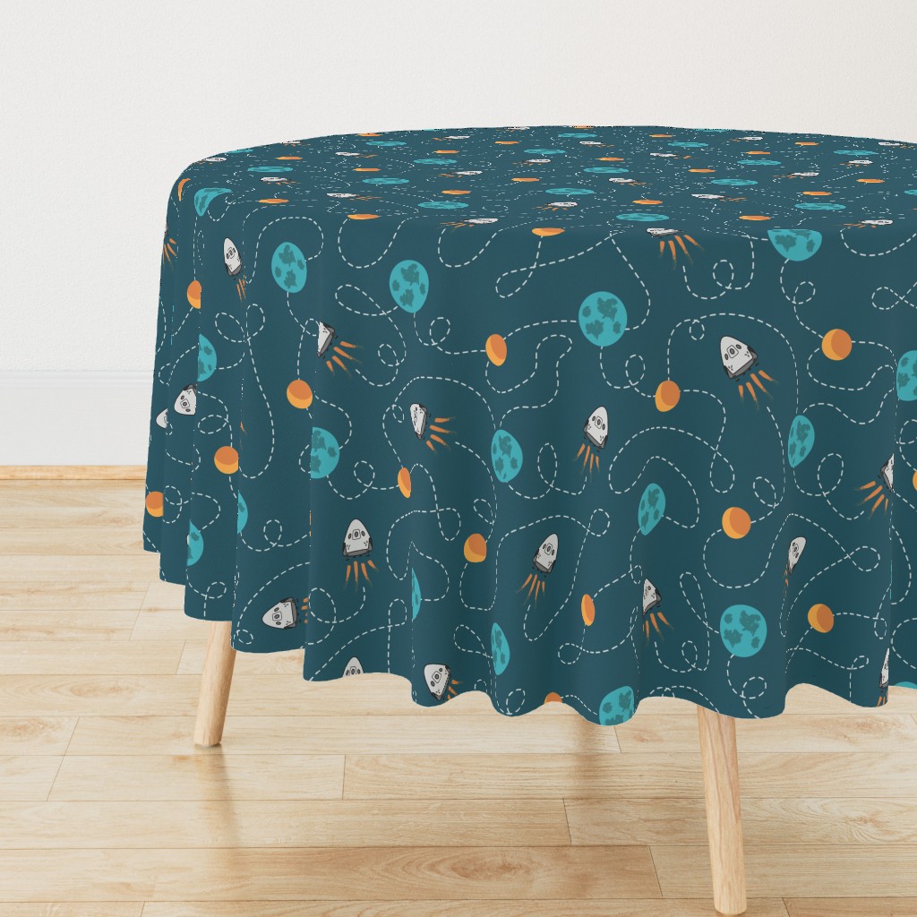 Universe spaceship earth moon dark teal orange Wallpaper