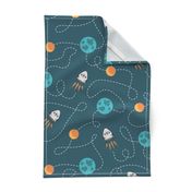 Universe spaceship earth moon dark teal orange Wallpaper