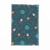 Universe spaceship earth moon dark teal orange Wallpaper