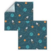 Universe spaceship earth moon dark teal orange Wallpaper