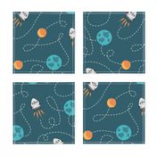 Universe spaceship earth moon dark teal orange Wallpaper