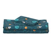 Universe spaceship earth moon dark teal orange Wallpaper