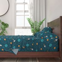 Universe spaceship earth moon dark teal orange Wallpaper