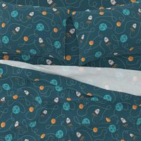 Universe spaceship earth moon dark teal orange Wallpaper