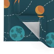 Universe spaceship earth moon dark teal orange Wallpaper