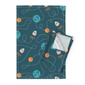 Universe spaceship earth moon dark teal orange Wallpaper