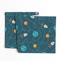 Universe spaceship earth moon dark teal orange Wallpaper