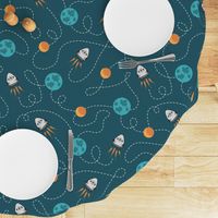 Universe spaceship earth moon dark teal orange Wallpaper