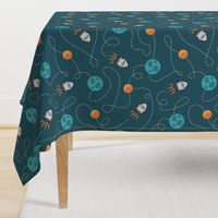 Universe spaceship earth moon dark teal orange Wallpaper