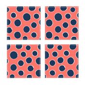 Fuzzy Polka dots Navy on Coral