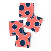 Fuzzy Polka dots Navy on Coral