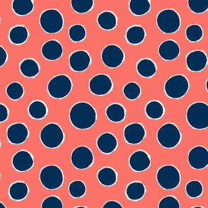 Fuzzy Polka dots Navy on Coral