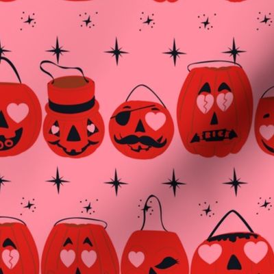 Valloween Pails- Red Pumpkins Pink BG