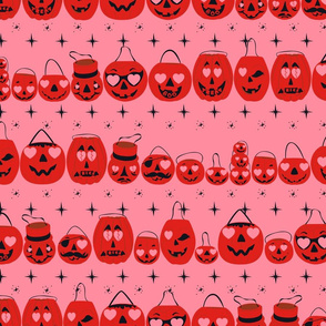 Valloween Pails- Red Pumpkins Pink BG