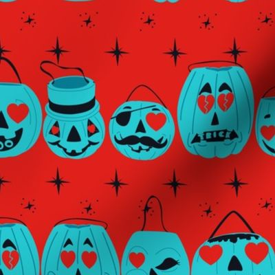 Valloween Teal Pumpkin Project Pails on Red