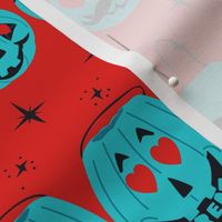 Valloween Teal Pumpkin Project Pails on Red
