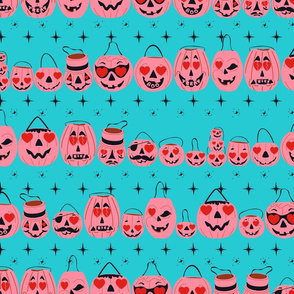 Valloween Pails- Pink on Turquoise